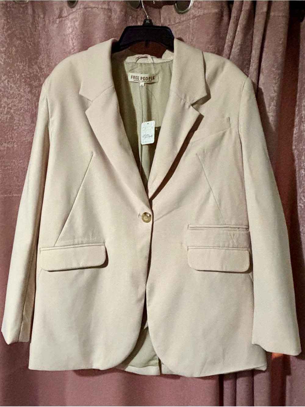 Free People Cream Single-Button Notch Lapel Blazer